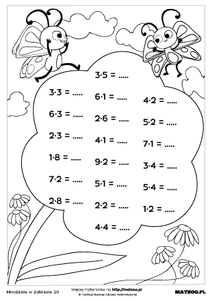 Mnożenie w zakresie 20 karty pracy PDF do druku
