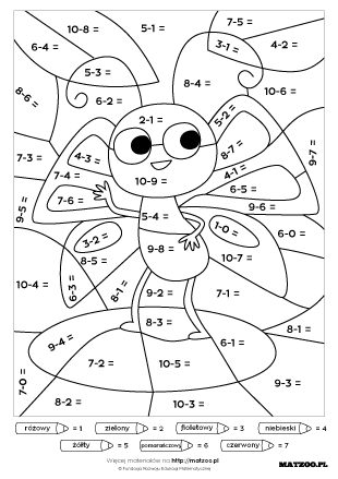 Odejmij i pokoloruj karty pracy PDF do druku