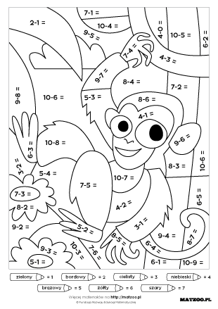 Odejmij i pokoloruj karty pracy PDF do druku