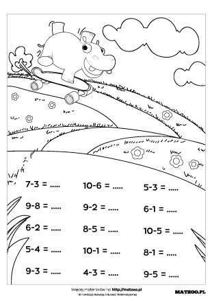 Odejmowanie w zakresie 10 karty pracy PDF do druku