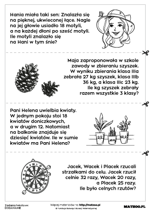 Zadania tekstowe z dodawaniem karty pracy PDF do druku