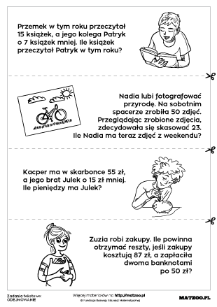 Zadania tekstowe z odejmowaniem karty pracy PDF do druku