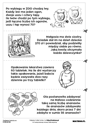 Zadania tekstowe z dzieleniem karty pracy PDF do druku